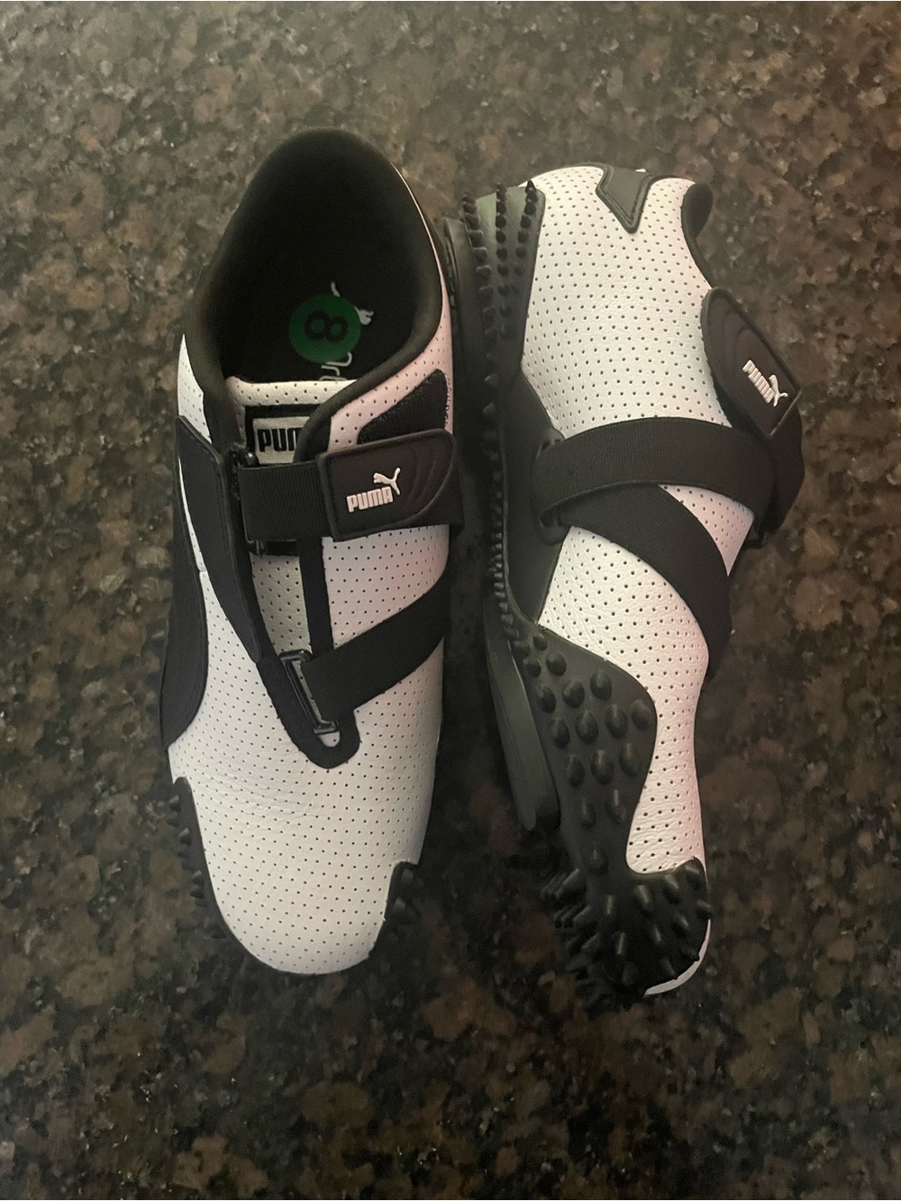 Puma White and Black Perforated Strap Trainers